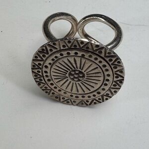 Artisan Silver Tone Sun Medallion Statement Ring Size 7 Double Band Boho